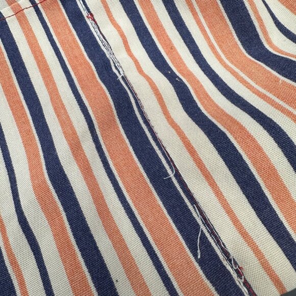 Vintage Handmade Apron Multiple Pockets Striped Blue Orange Smock Tie Back - Picture 6 of 7